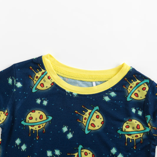 Deep Blue Cartoon Planet Bamboo Two Piece Pajama Set bamboo clothing design - baby apparel bamboo clothing with custom design - baby wear front view