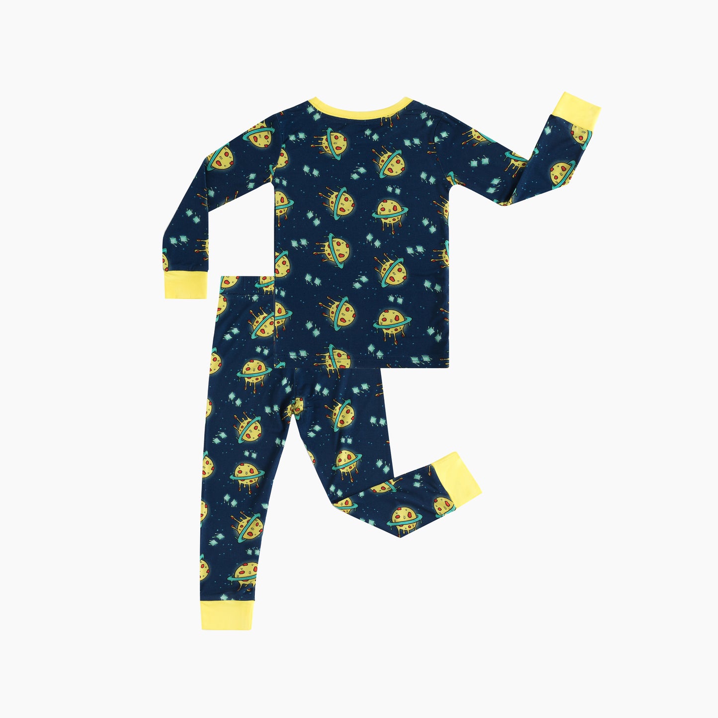Deep Blue Cartoon Planet Bamboo Two-Piece Pajama Set