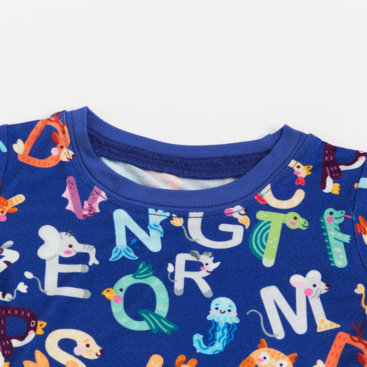 Navy Blue Alphabet Animals Kids Cotton Two Piece Pajama Set bamboo clothing design - baby apparel bamboo clothing with custom design - baby wear front view