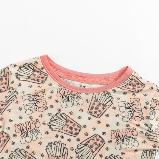 Beige French Fries Stars Kids Two Piece Pajama Set bamboo clothing design - baby apparel bamboo clothing with custom design - baby wear front view