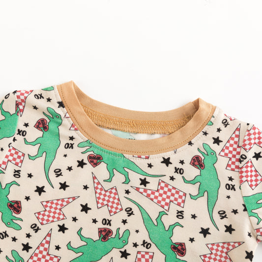 Dinosaur Lightning Print Kids Bamboo Two Piece Pajama Set bamboo clothing design - baby apparel bamboo clothing with custom design - baby wear front view