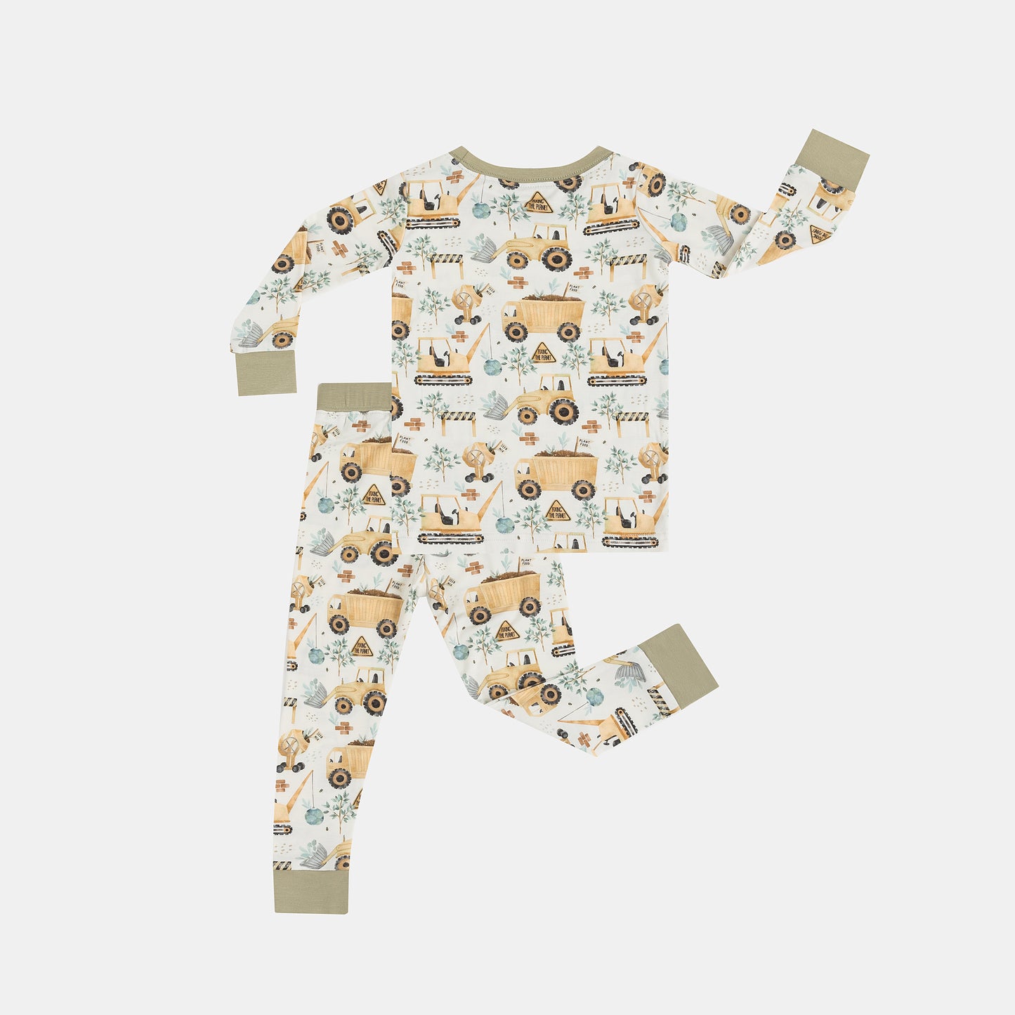 Yellow Construction Vehicle Kids Bamboo Two-Piece Pajama Set