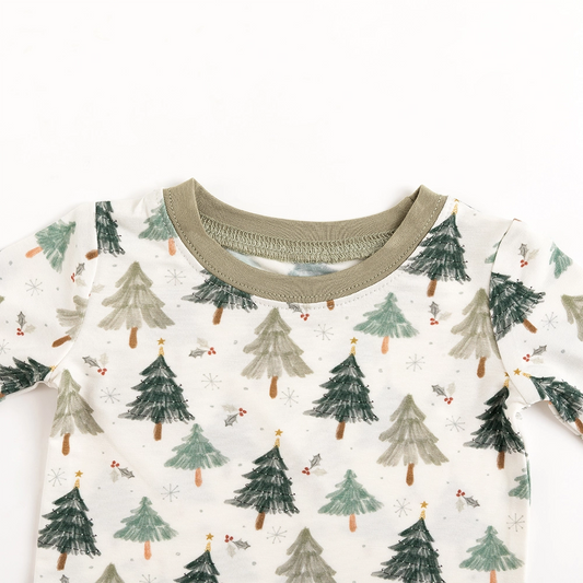 Christmas Tree Green Bamboo Long Sleeve Pajama Set bamboo clothing design - baby apparel bamboo clothing with custom design - baby wear front view