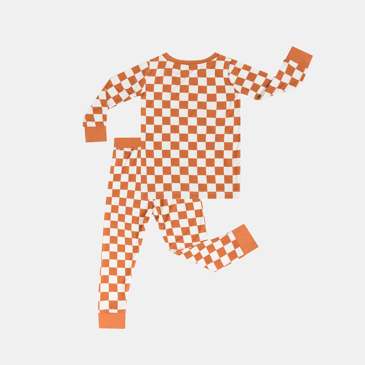Kids Bamboo Two-Piece Pajama Set Orange Checkerboard