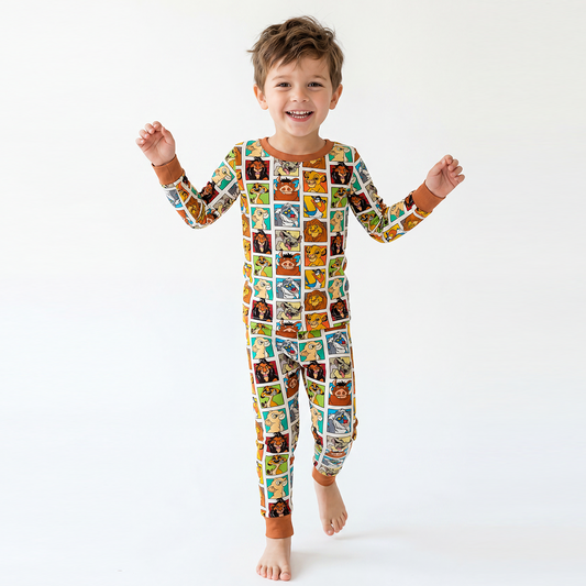King Lion Brown Bamboo Long Sleeve Pajama Set bamboo clothing design - baby apparel bamboo clothing with custom design - baby wear front view