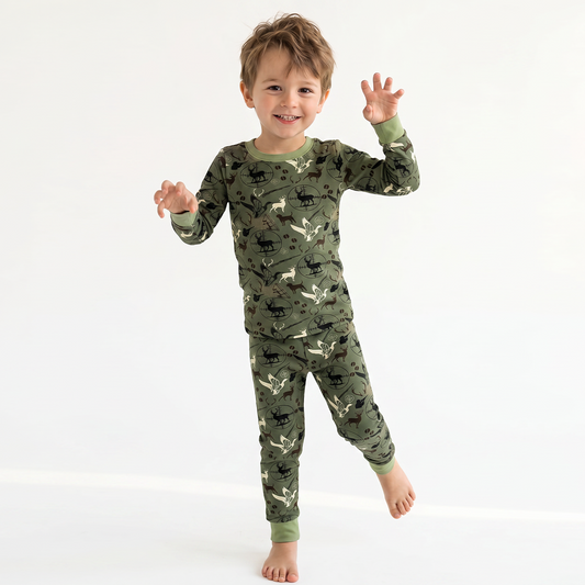 Christmas Hunting Animal Kids Bamboo Two Piece Pajama Set bamboo clothing design - baby apparel bamboo clothing with custom design - baby wear front view
