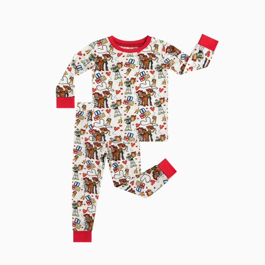Red Buzz Lightyear And Heart Gift Kids Bamboo Two Piece Pajama Set bamboo clothing design - baby apparel bamboo clothing with custom design - baby wear front view