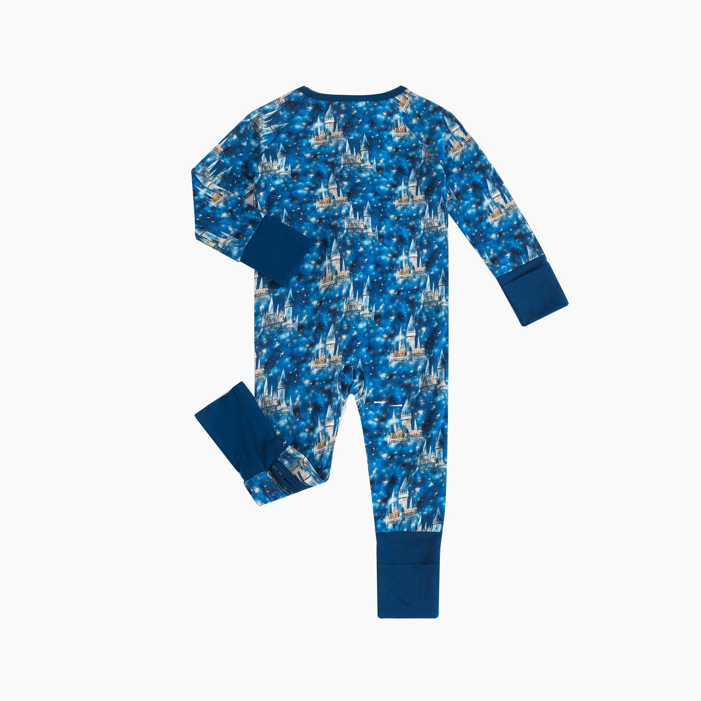 Dark Blue Castle Baby Zip-Up Romper