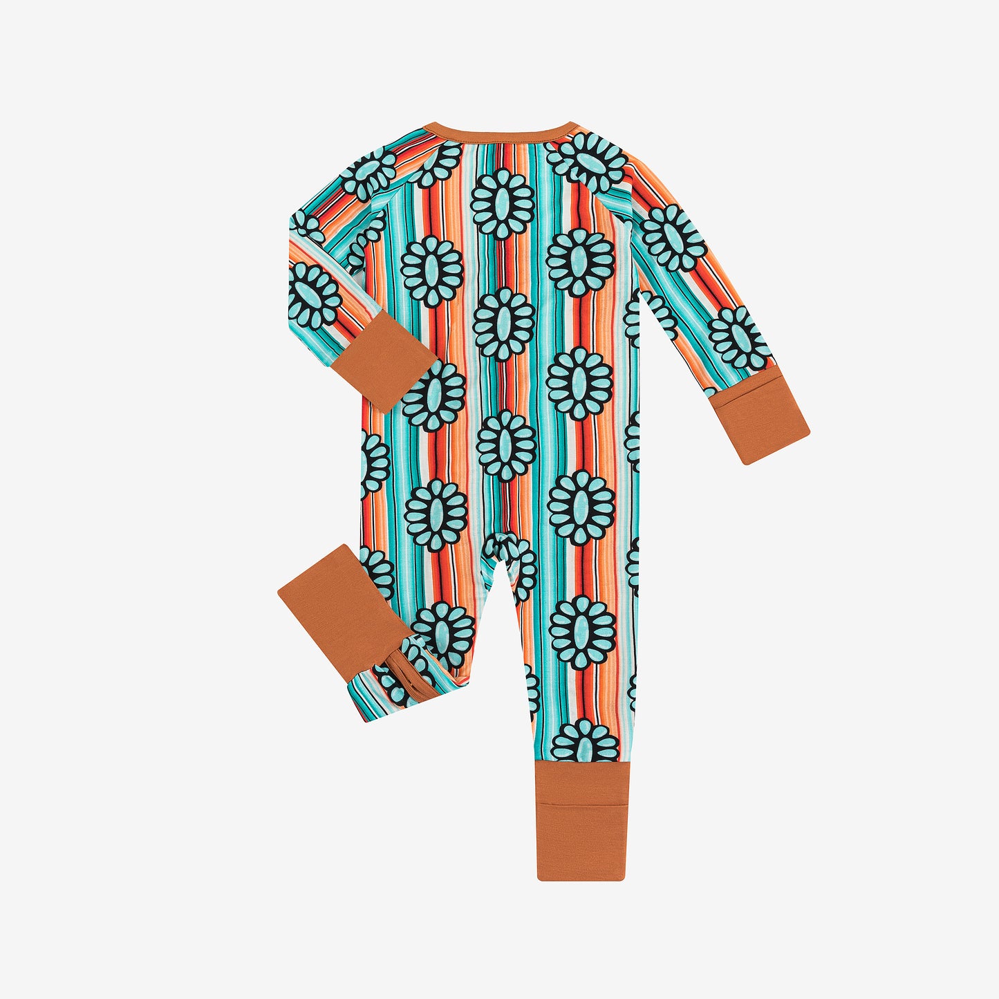 Teal Floral & Colorful Stripe Baby Bamboo Zipper Romper