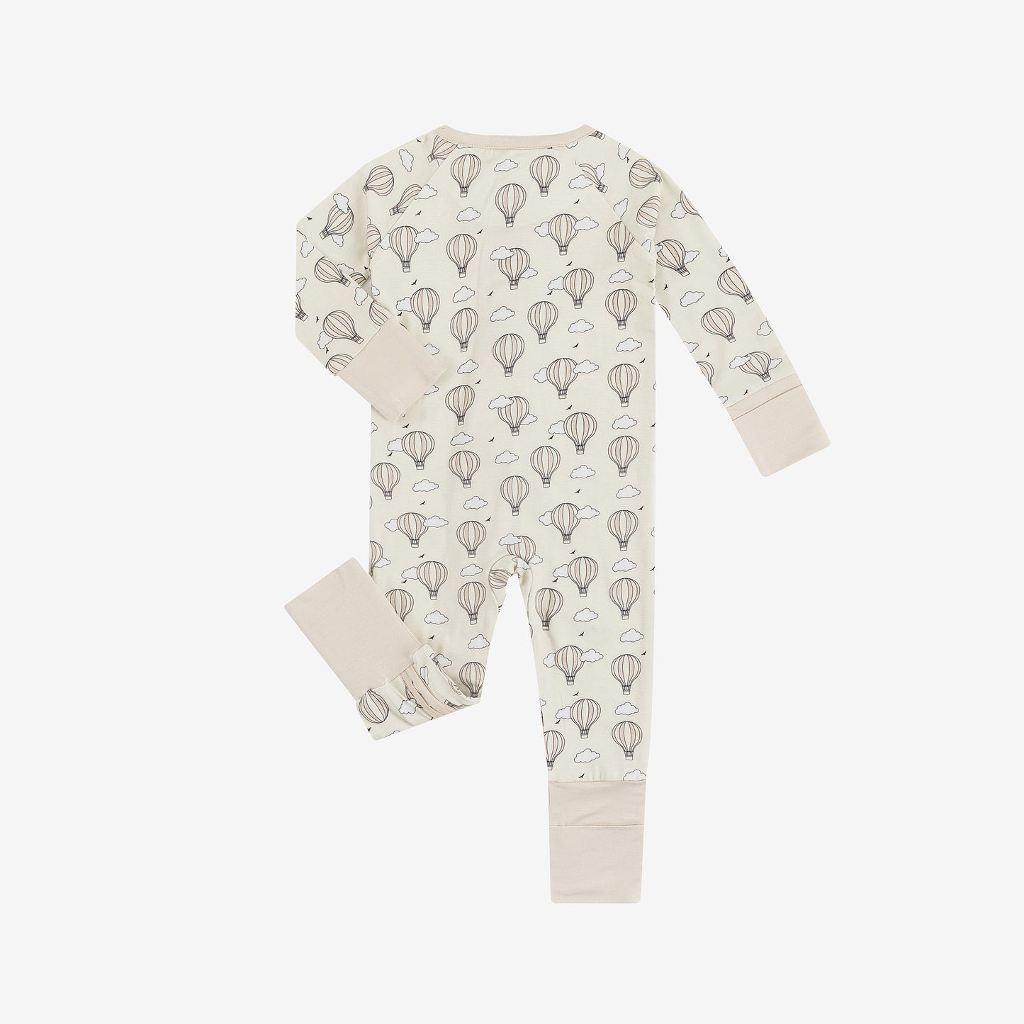 Beige Hot Air Balloons & Clouds Baby Zip-Up Romper