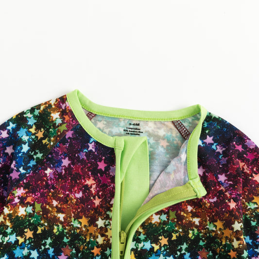 Sparkling Star Print Baby Bamboo Zipper Romper bamboo clothing design - baby apparel bamboo clothing with custom design - baby wear front view