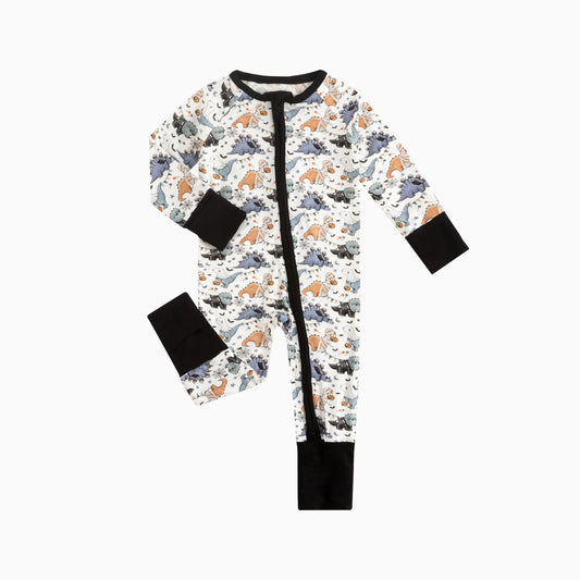 Cartoon Cute Dinosaur Baby Bamboo Zipper Romper Pajamas bamboo clothing design - baby apparel bamboo clothing with custom design - baby wear front view