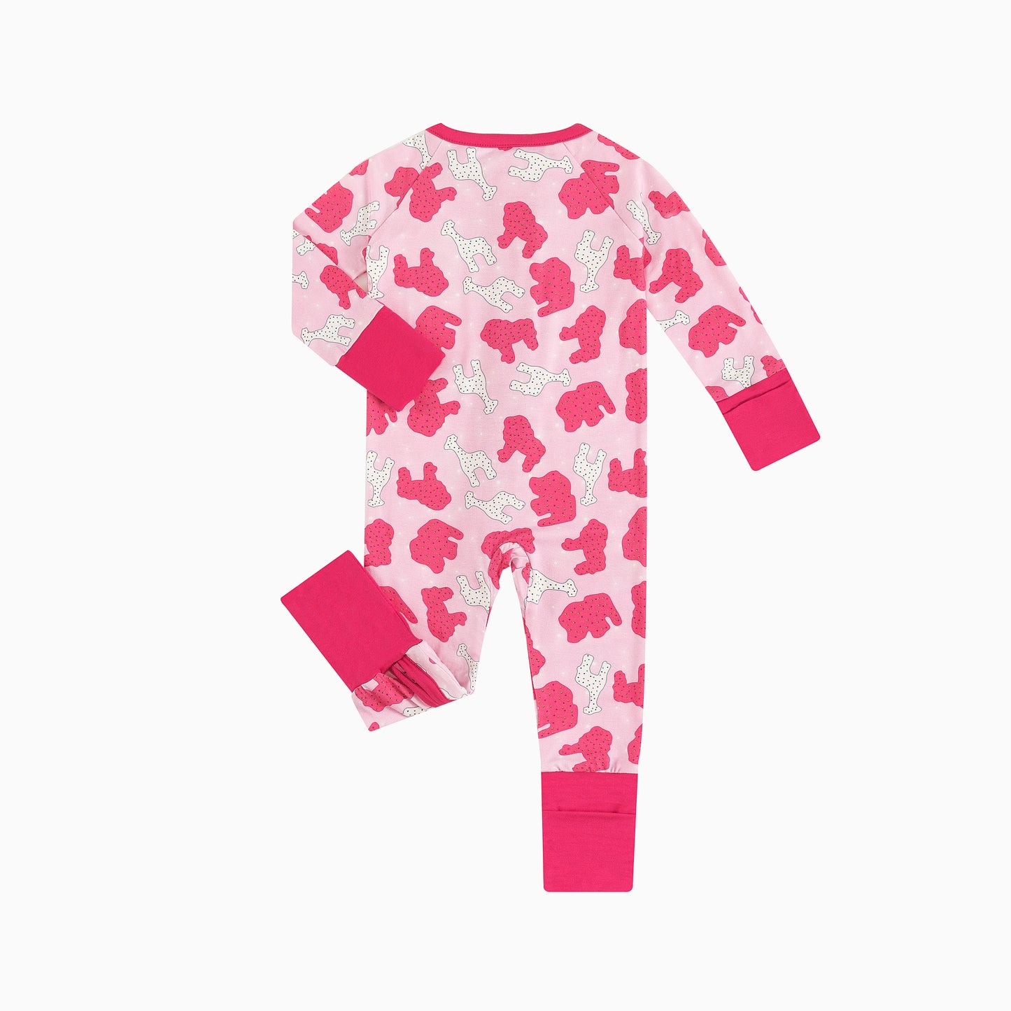 Christmas Pink Teddy Print Baby Bamboo Zipper Romper Pajamas