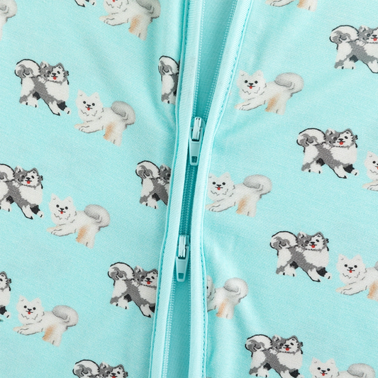 Cute Puppy Blue Baby Bamboo Zipper Romper Pajamas bamboo clothing design - baby apparel bamboo clothing with custom design - baby wear front view