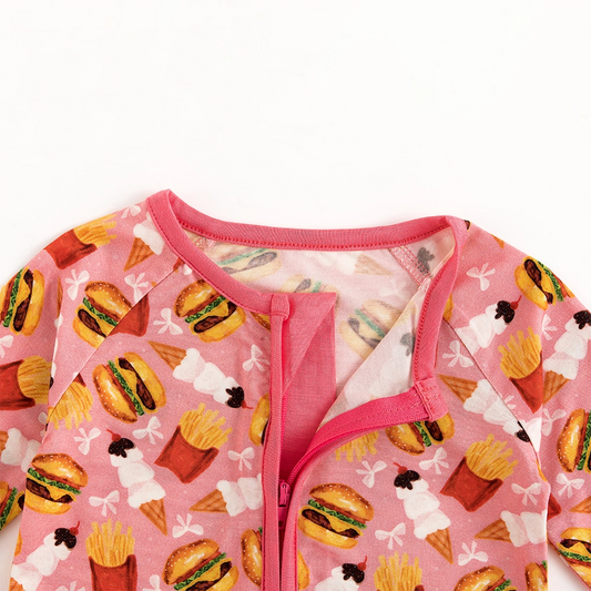 Ice Cream Burger Baby Bamboo Zipper Romper Pajamas bamboo clothing design - baby apparel bamboo clothing with custom design - baby wear front view