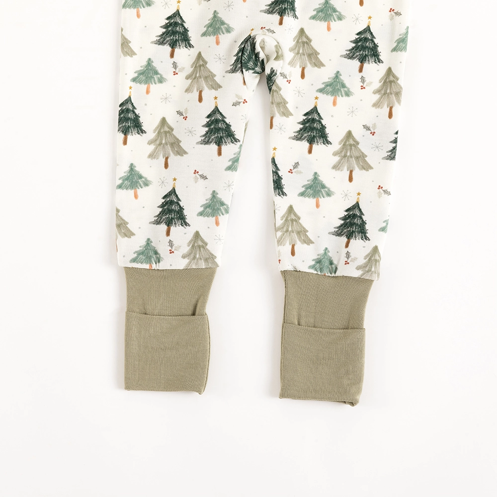 Christmas Tree Green Baby Bamboo Zipper Romper Pajamas