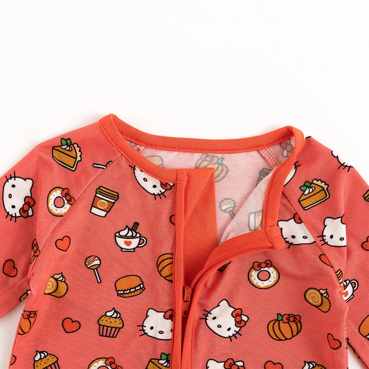 Hello Cat Red Baby Bamboo Zipper Romper Pajamas bamboo clothing design - baby apparel bamboo clothing with custom design - baby wear front view