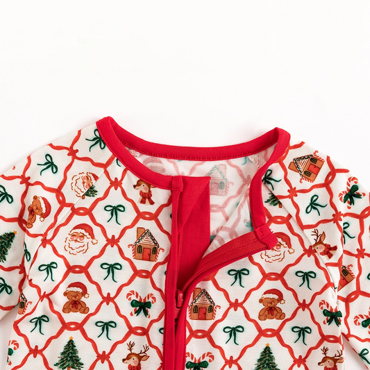 Christmas Plaid Red Baby Bamboo Zipper Romper Pajamas bamboo clothing design - baby apparel bamboo clothing with custom design - baby wear front view