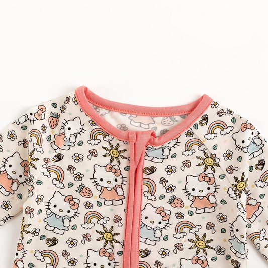 Hello Cat Rainbow Baby Bamboo Zipper Romper Pajamas bamboo clothing design - baby apparel bamboo clothing with custom design - baby wear front view