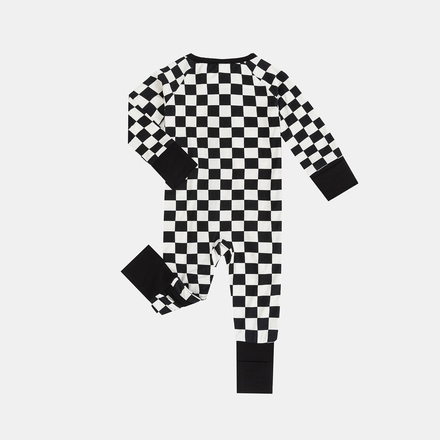 Black and White Checkerboard Bamboo Zipper Romper Pajamas