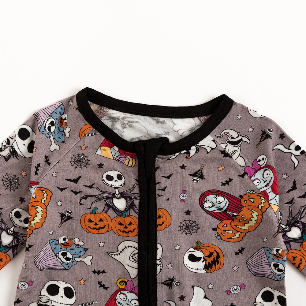 Halloween Skeleton King Pumpkin Baby Bamboo Zipper Romper Pajamas