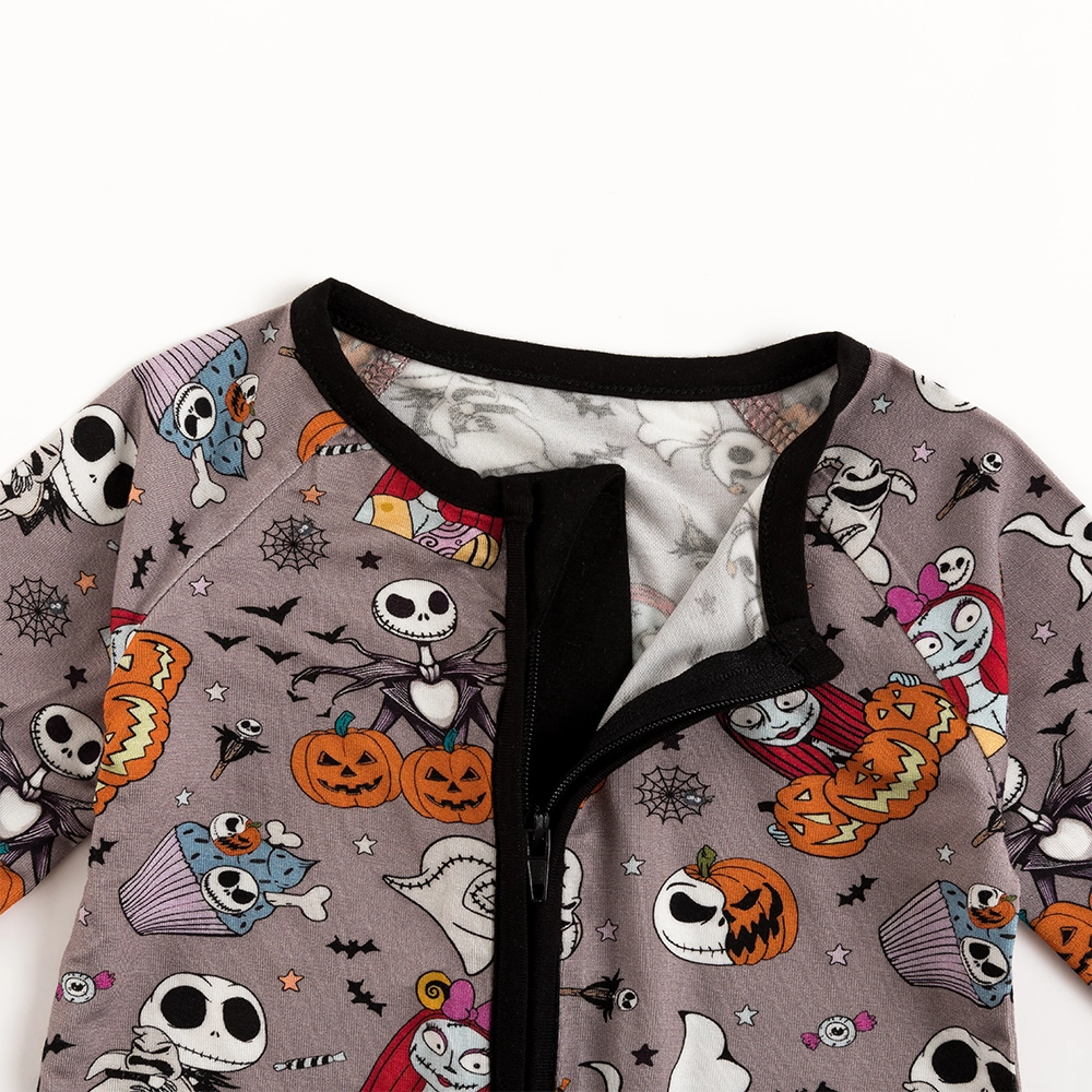 Halloween Skeleton King Pumpkin Baby Bamboo Zipper Romper Pajamas