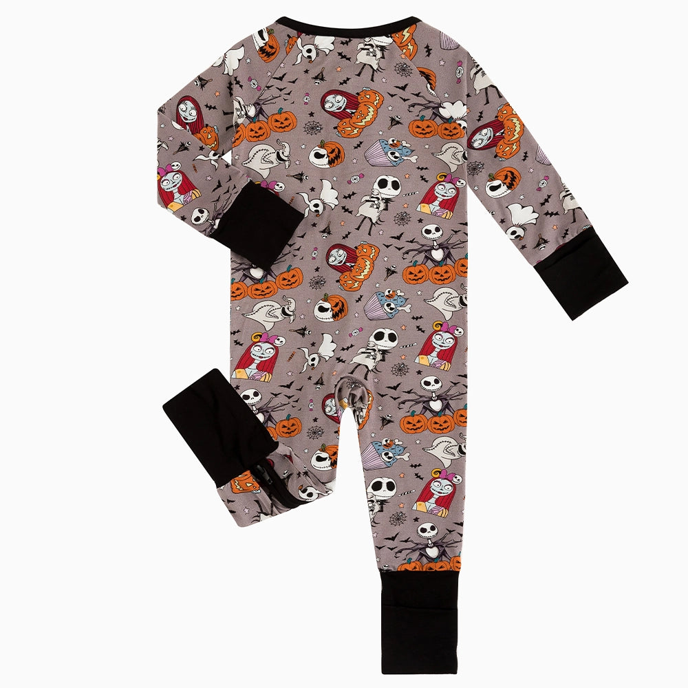 Halloween Skeleton King Pumpkin Baby Bamboo Zipper Romper Pajamas