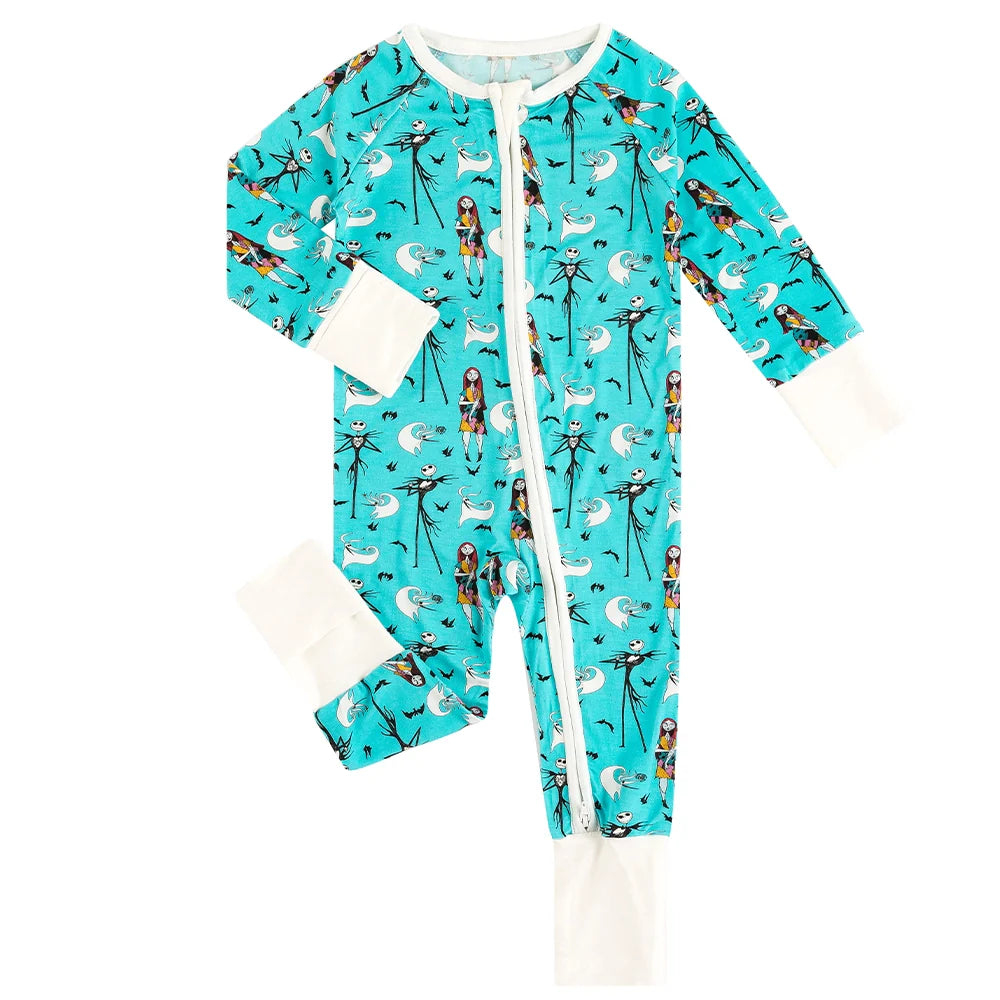 Halloween bamboo zipper romper design - baby apparel bamboo zipper romper with custom design - baby wear front view