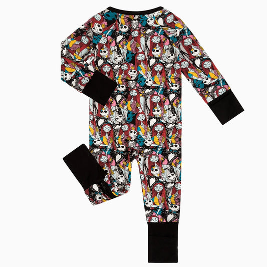 Halloween Grotesque Skeleton King Baby Bamboo Zipper Romper Pajamas bamboo clothing design - baby apparel bamboo clothing with custom design - baby wear front view