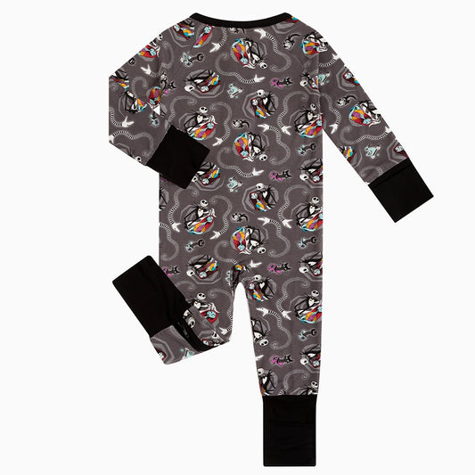 Halloween Skeleton King Snake Baby Bamboo Zipper Romper Pajamas bamboo clothing design - baby apparel bamboo clothing with custom design - baby wear front view