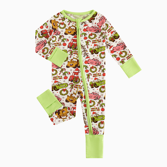 Christmas Toy Pals Baby Bamboo Zipper Romper Pajamas bamboo clothing design - baby apparel bamboo clothing with custom design - baby wear front view