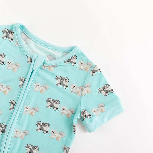 Cute Puppy Blue Bamboo Short Bamboo Zippy Baby Romper bamboo clothing design - baby apparel bamboo clothing with custom design - baby wear front view