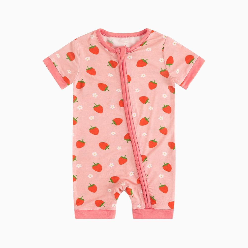 Strawberry Flowers Bamboo Short Bamboo Zippy Baby Romper