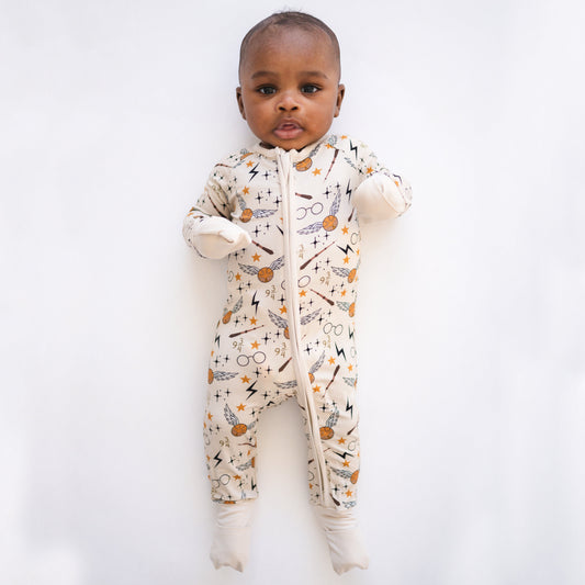 Wonderland magical pattern bamboo fabric baby romper details children wear fantasy