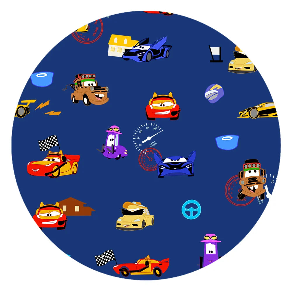 Race Car Cartoon Blue Bamboo Fitted Crib Sheet