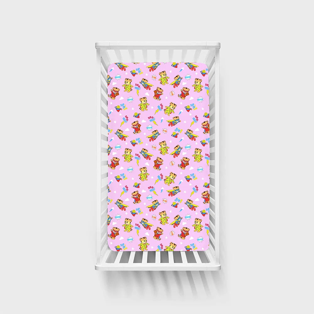 Tiger Neighbor Pink Bamboo Fitted Crib Sheet