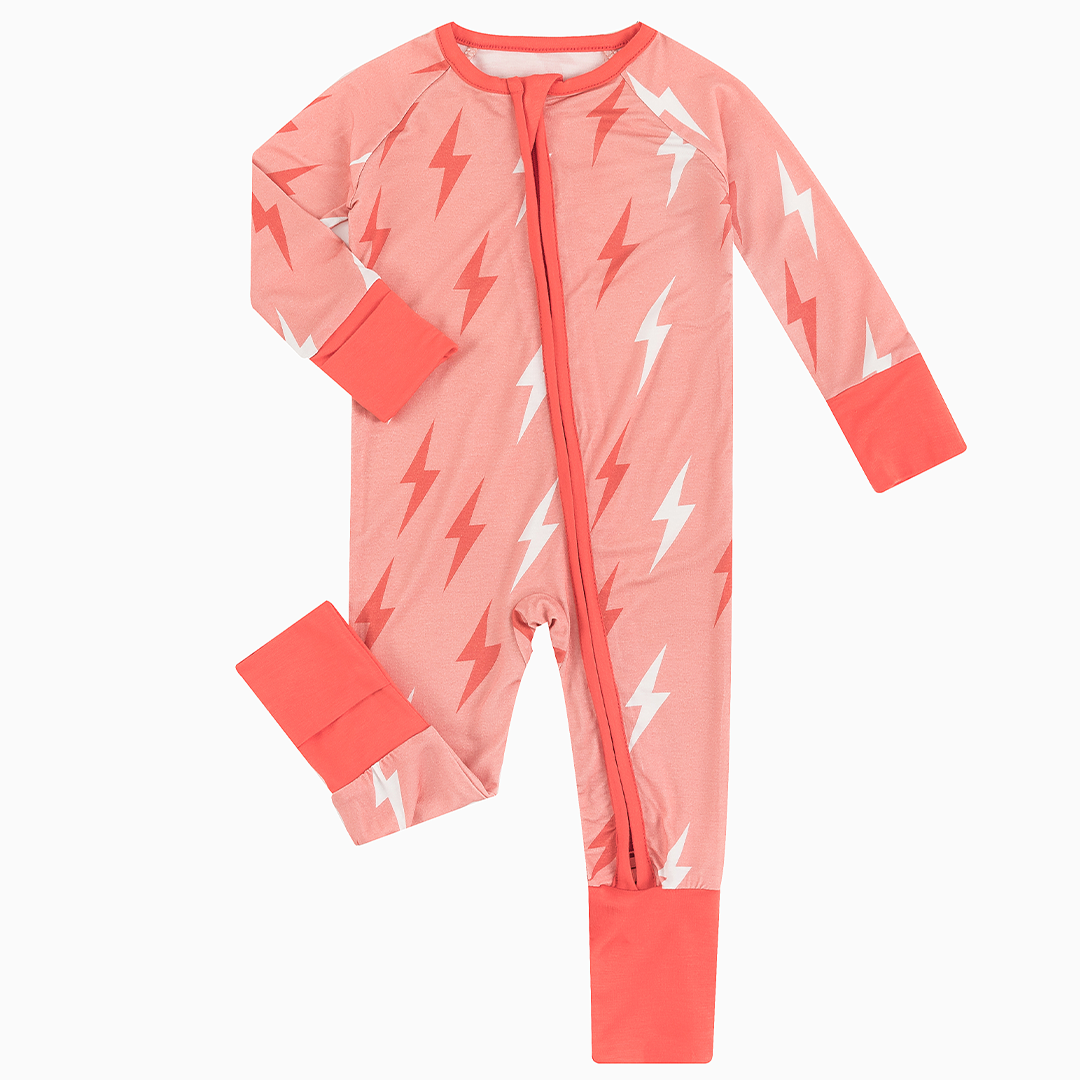 Lightning Pattern Bamboo Zipper Baby Romper Pajamas
