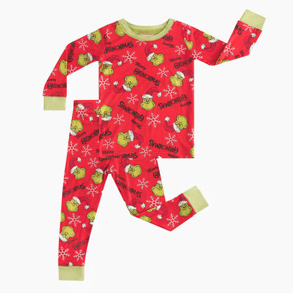 Christmas Green Guy Snowflake Kids Bamboo 2 Pieces Pajama Set