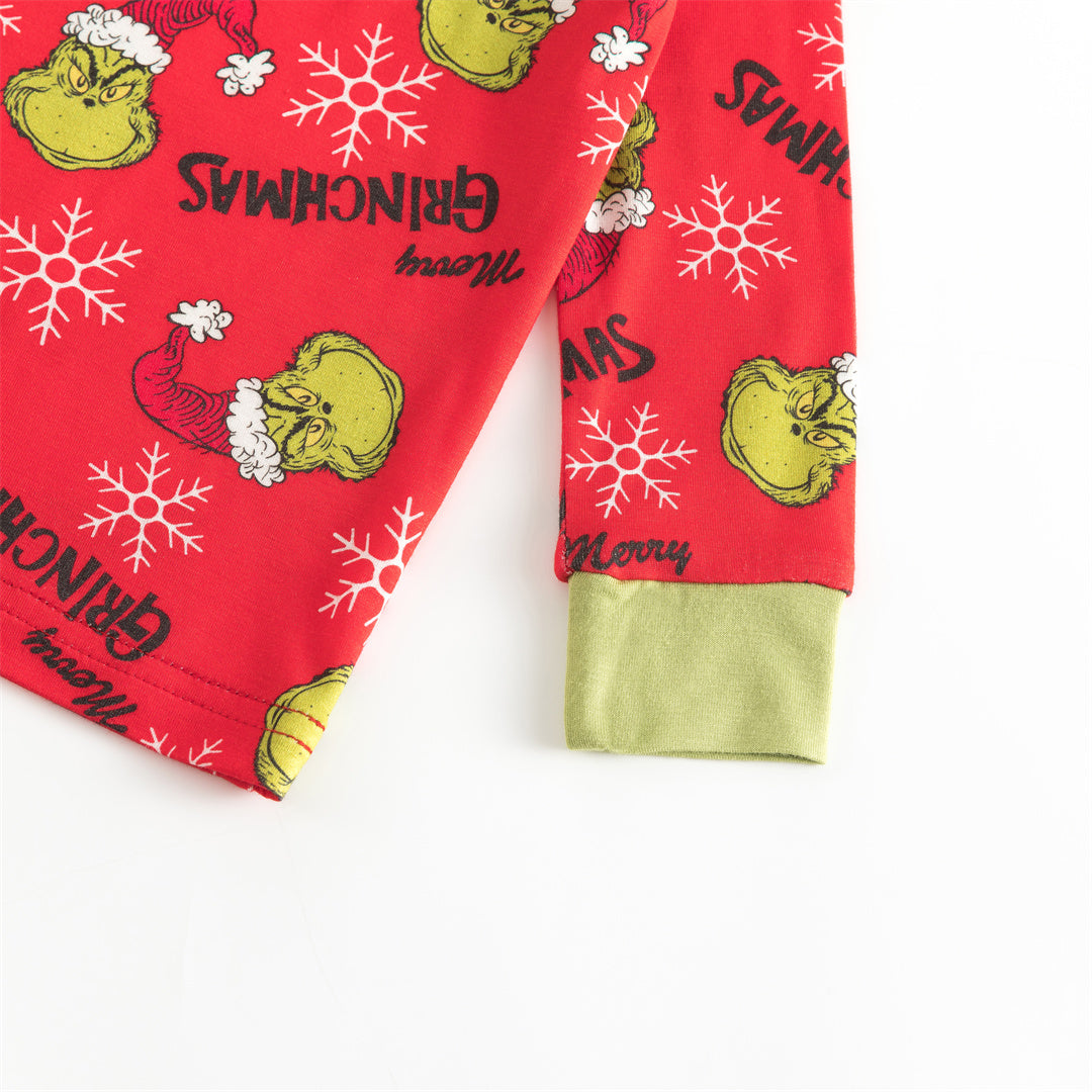 Christmas Green Guy Snowflake Kids Bamboo 2 Pieces Pajama Set