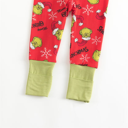 Christmas Snowflake Green Guy Bamboo Red Zipper Romper