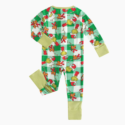 Christmas Plaid Green Guy Bamboo Red Zipper Romper