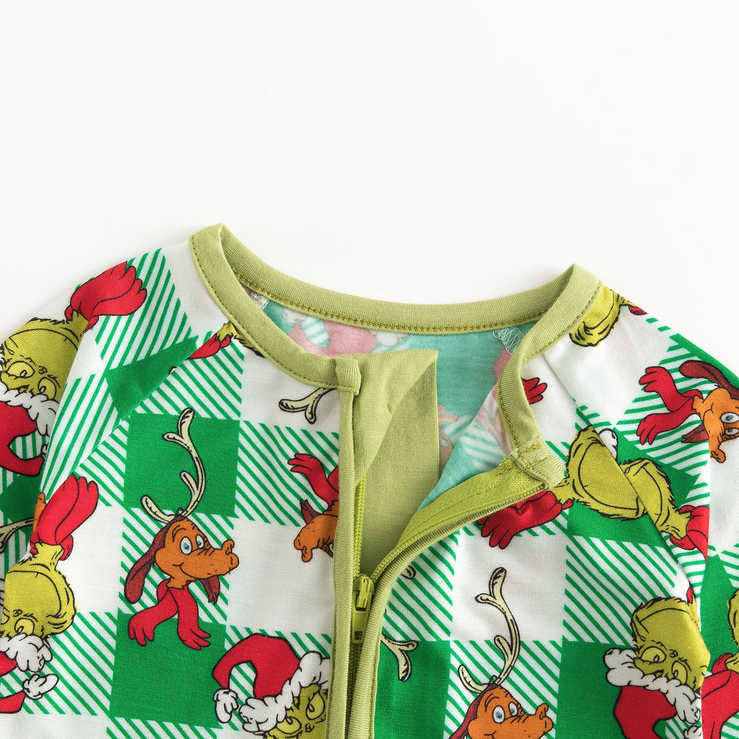 Christmas Plaid Green Guy Bamboo Red Zipper Romper