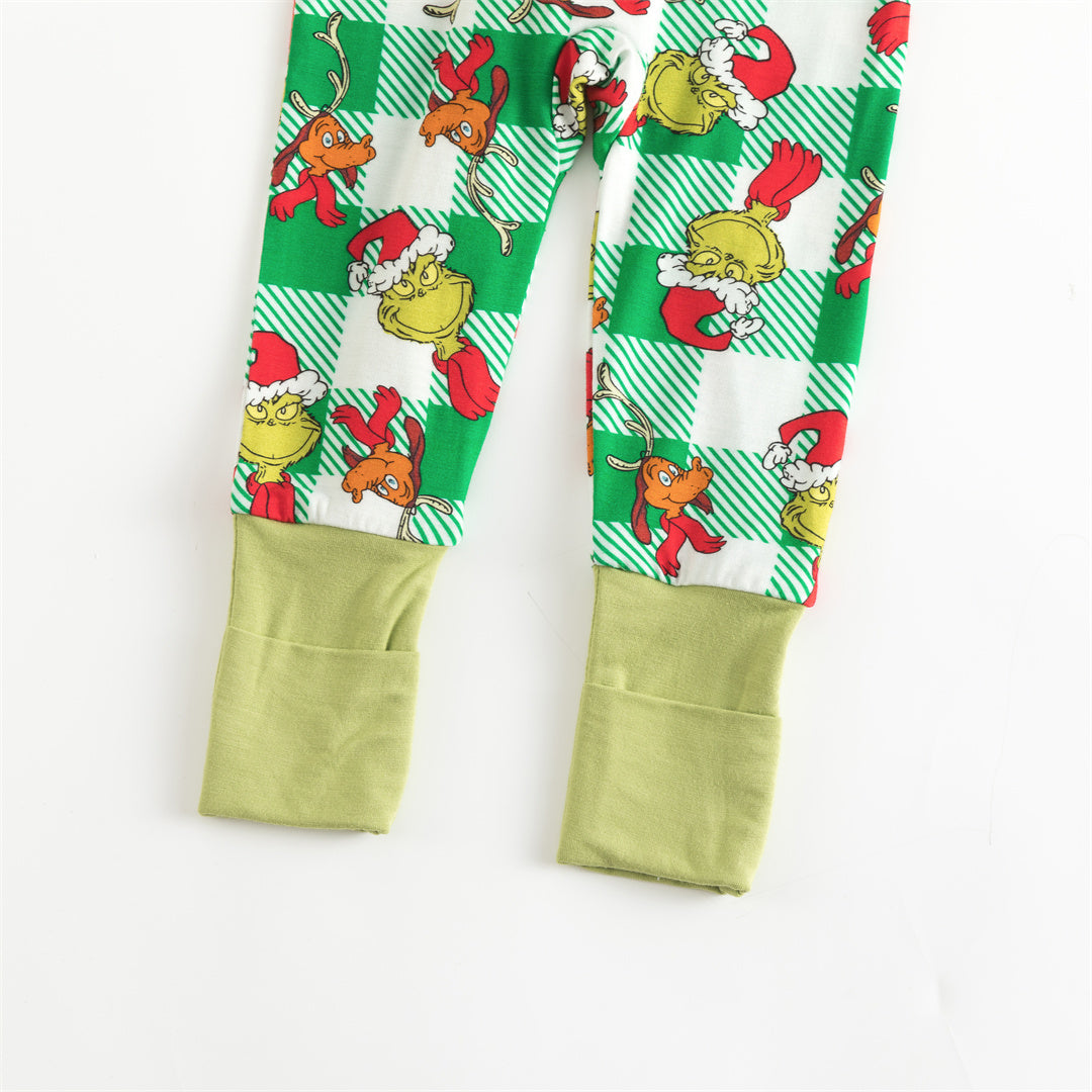 Christmas Plaid Green Guy Bamboo Red Zipper Romper