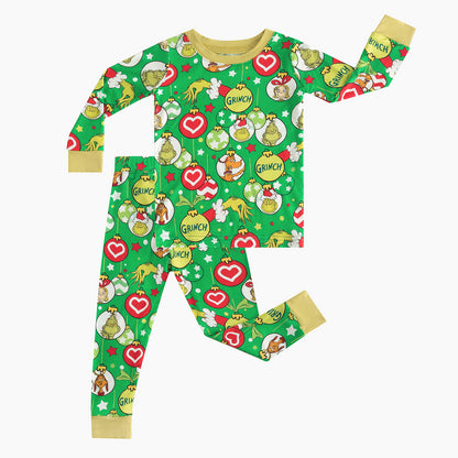 Christmas Green Guy Heart Kids Bamboo 2 Pieces Pajama Set