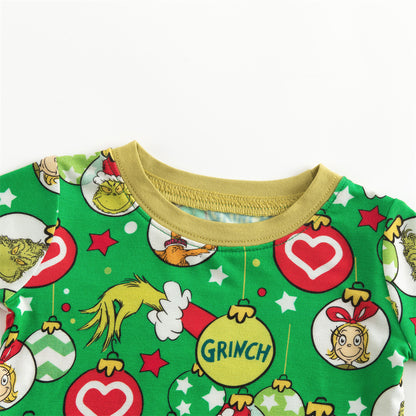 Christmas Green Guy Heart Kids Bamboo 2 Pieces Pajama Set