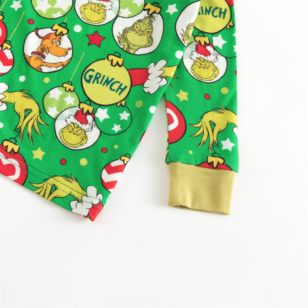 Christmas Green Guy Heart Kids Bamboo 2 Pieces Pajama Set