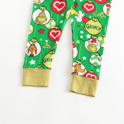 Christmas Green Guy Heart Kids Bamboo 2 Pieces Pajama Set