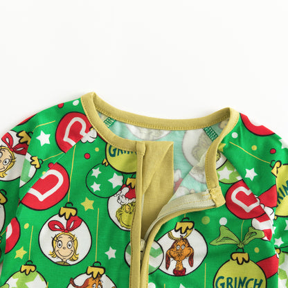 Christmas Green Guy Heart Bamboo Red Zipper Romper