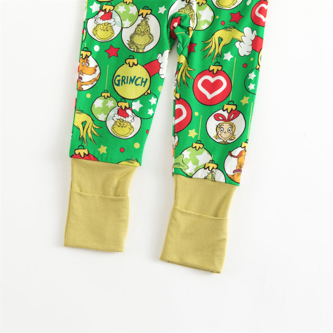 Christmas Green Guy Heart Bamboo Red Zipper Romper