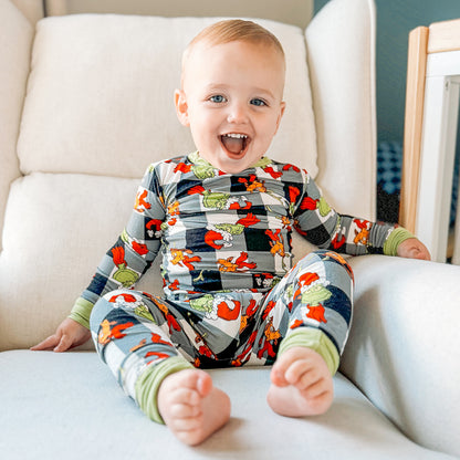 Christmas Green Guy Plaid Kids Bamboo Long Pajama Set